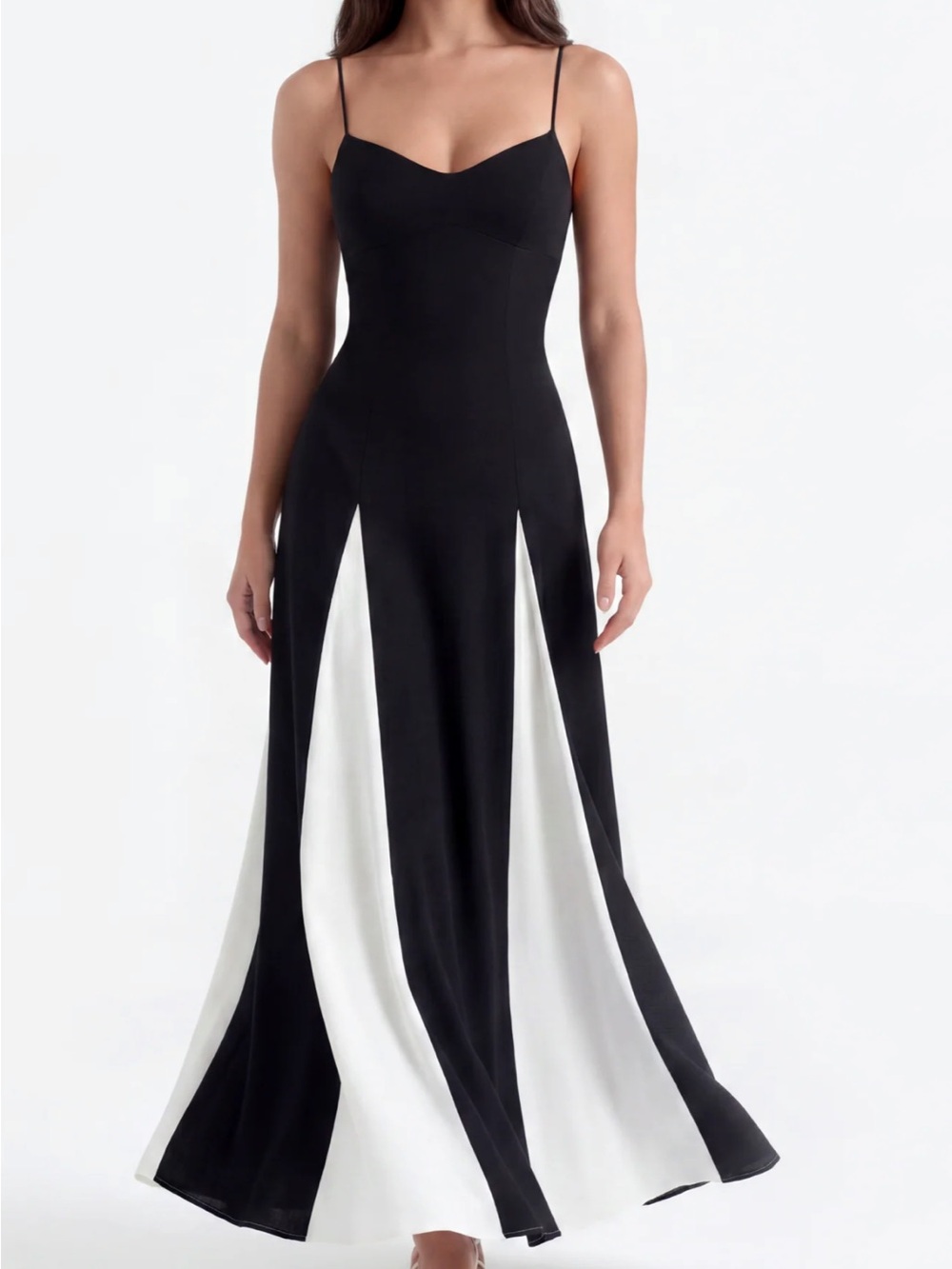 Spaghetti Strap Black & White Flowy Panel Maxi Dress - Picture 5 of 9